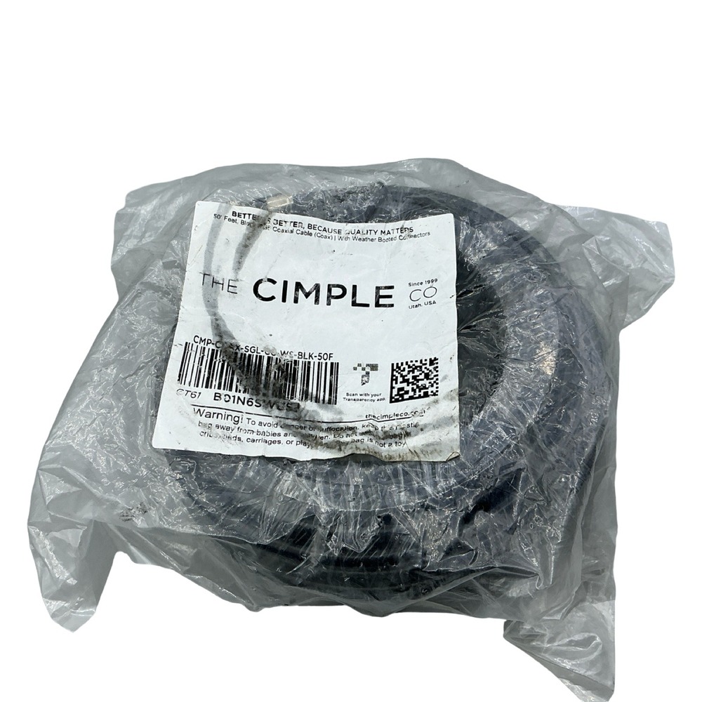 The CIMPLE CO 50ft Black RG6 Coaxial‎ Cable  CMP-COAX-SGL-66-WS-BLK-50F